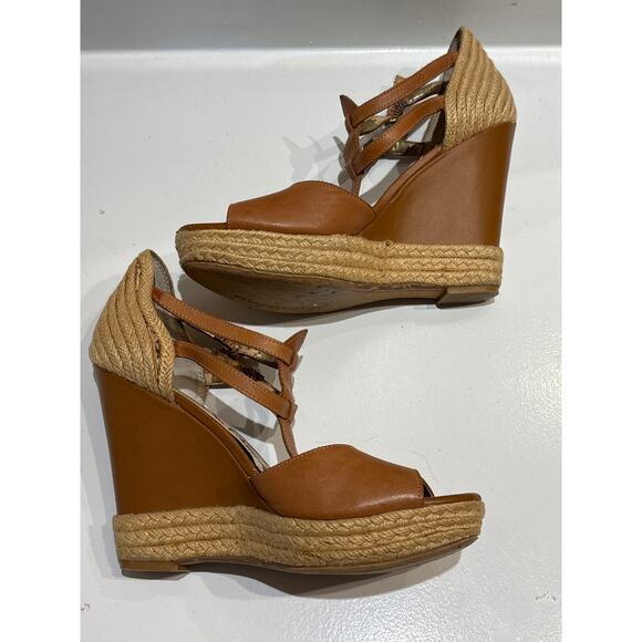 SAM EDELMAN Leather Jute Katrina Peep Toe T Strap Wedge Platform Sandals 8.5 - Picture 5 of 8